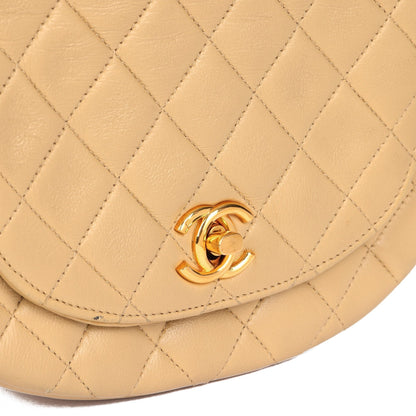 Chanel Beige Quilted Lambskin Vintage Half Moon Mini Flap Bag