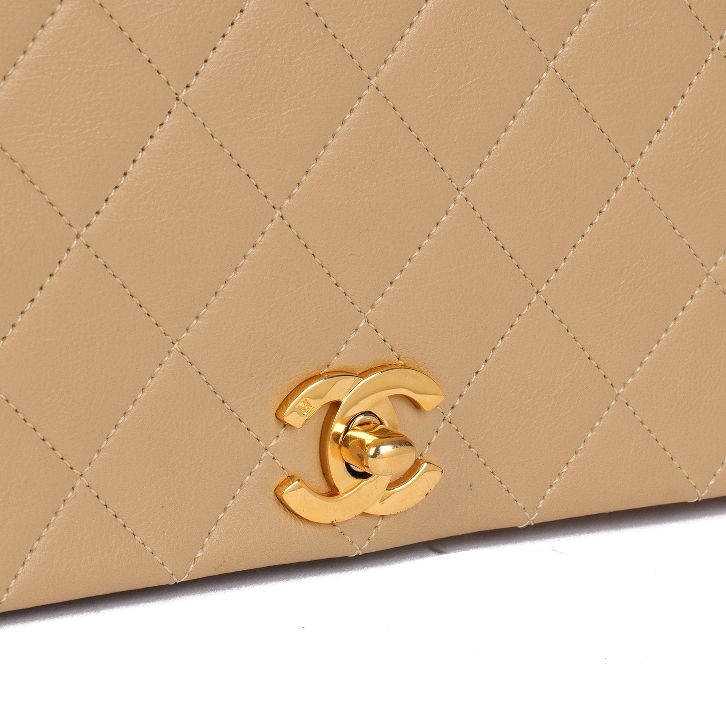 Chanel Beige Quilted Lambskin Vintage Small Classic Single Full Flap Bag