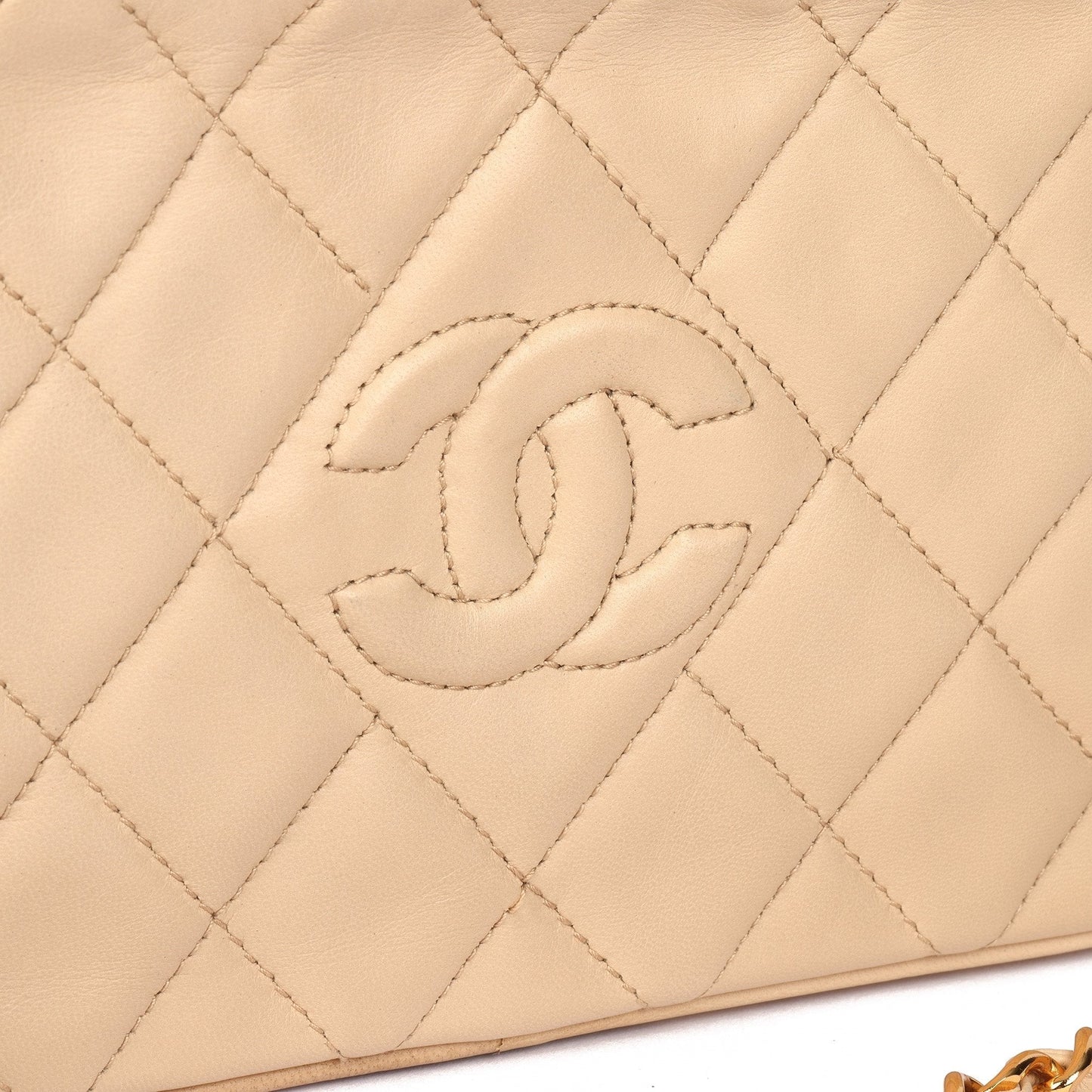 Chanel Beige Quilted Lambskin Vintage Small Fringe Timeless Camera Bag