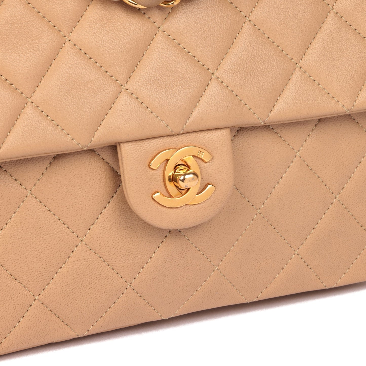 Chanel Beige Quilted Lambskin Vintage Square Mini Flap Bag