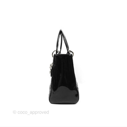 Christian Dior Medium Lady Dior Black Patent Silver Hardware