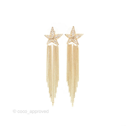 Chanel CC Crystal Star Drop Earrings Gold Tone 17A