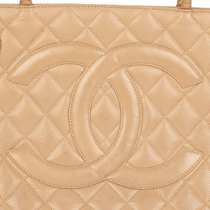 Chanel Beige Caviar Leather Medallion Tote