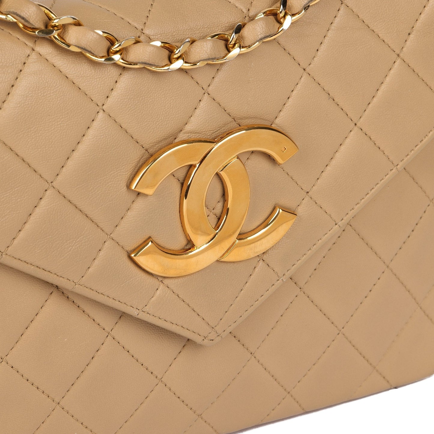 Chanel Beige Quilted Lambskin Vintage Mini Classic Single Flap Bag