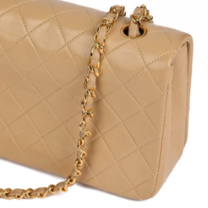 Chanel Beige Quilted Lambskin Vintage Small Classic Single Full Flap Bag