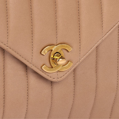 Chanel Beige Vertical Quilted Lambskin Vintage Small Classic Camera Bag