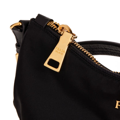 Prada Black Nylon & Black Saffiano Leather Top Handle Bag