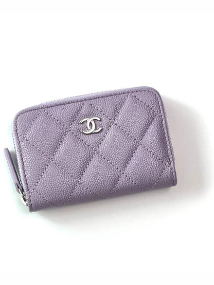 Silver Logo Zipper Caviar Card Wallet Lilac Chanel