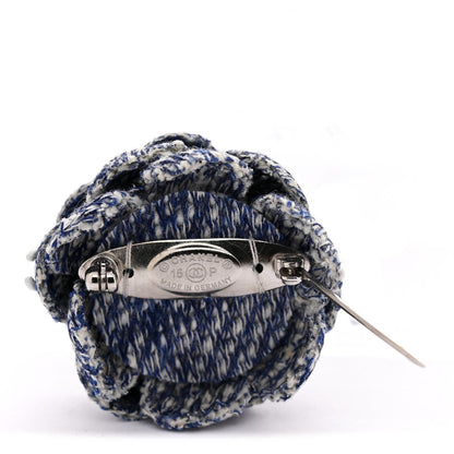 Tweed Camellia CC Brooch Lapel Pin Blue