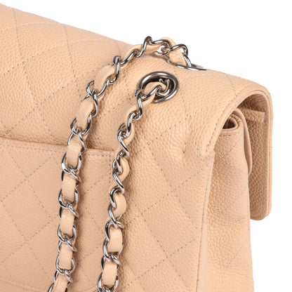 Chanel Beige Quilted Caviar Leather Medium Classic Double Flap Bag