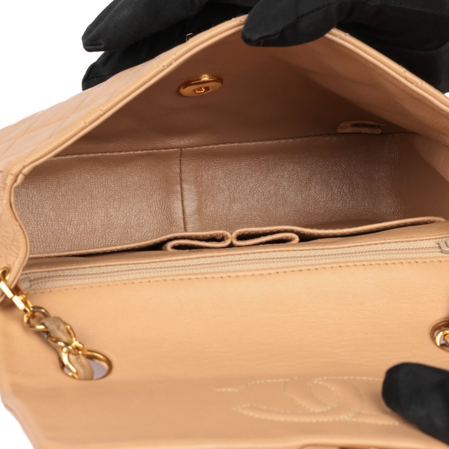 Chanel Beige Quilted Lambskin Vintage Square Mini Flap Bag