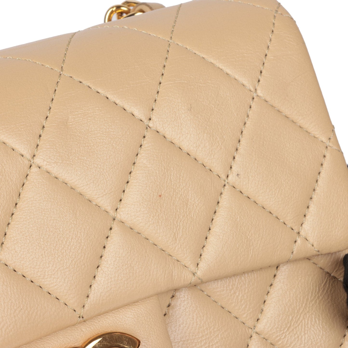 Chanel Beige Quilted Lambskin Vintage Square Mini Flap Bag