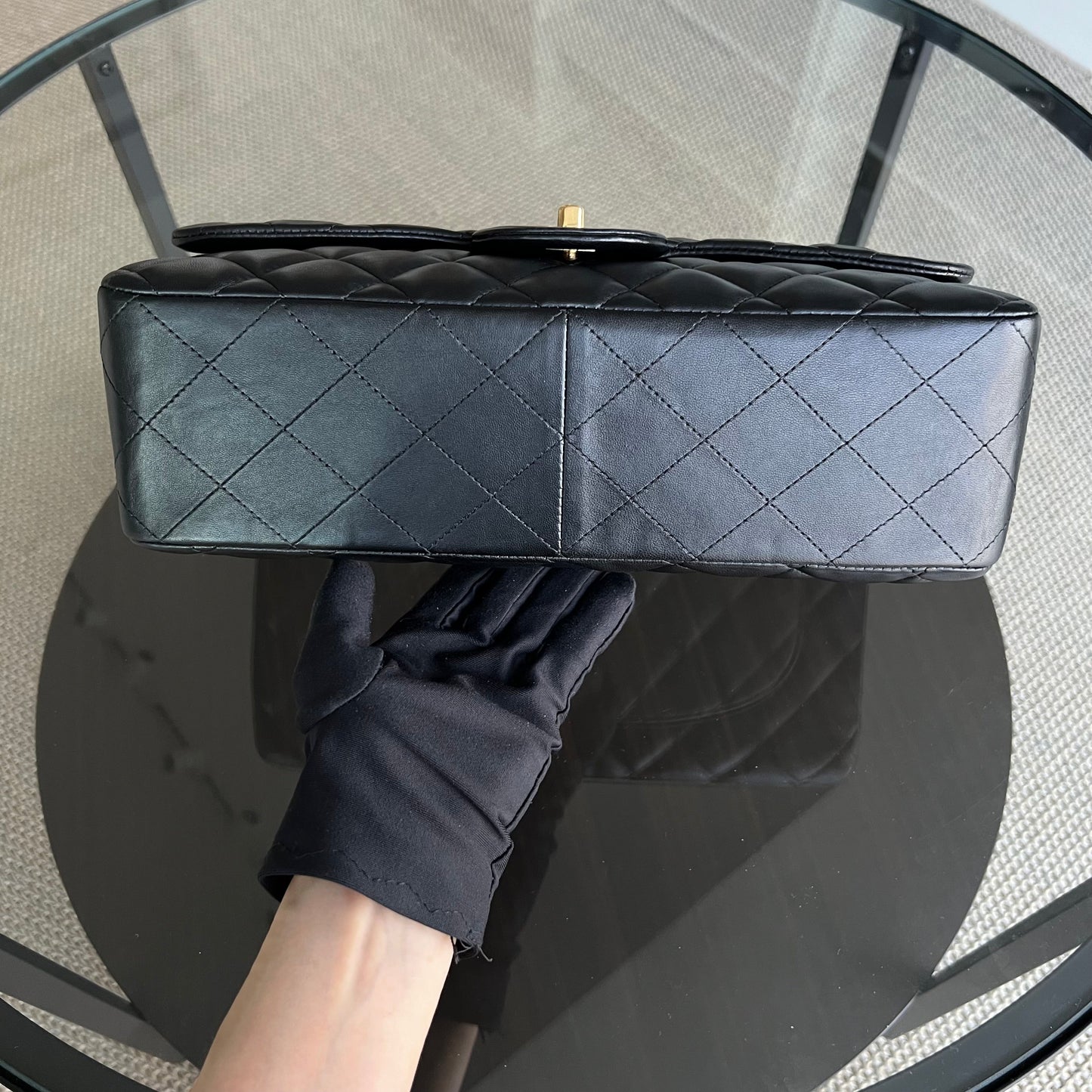 Jumbo Classic Flap Single Flap Quilted Lambskin Black Gold Hardware