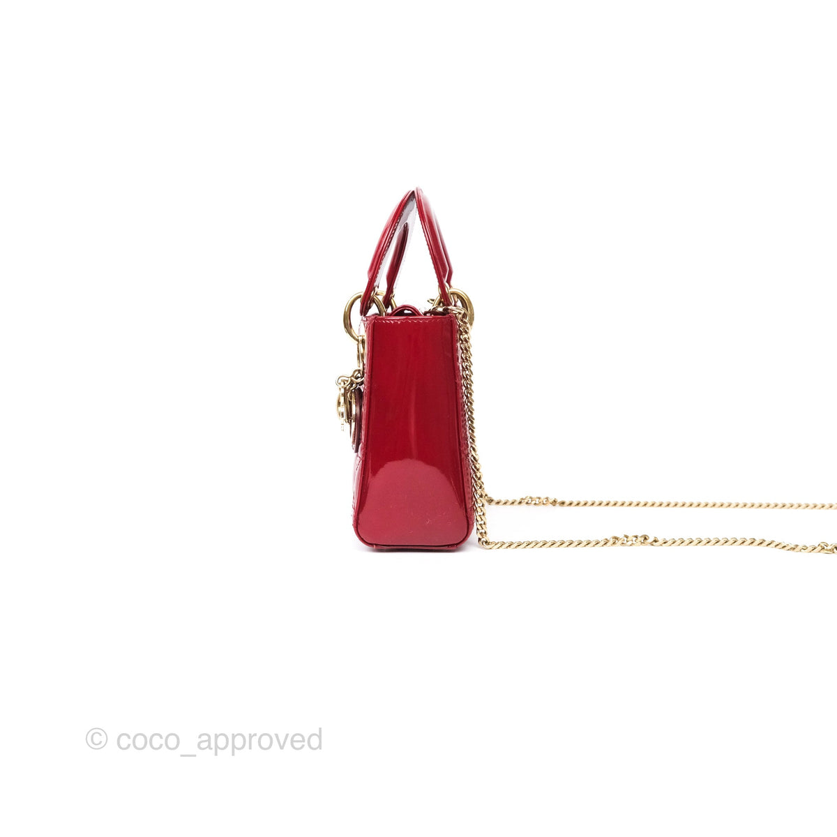 Christian Dior Mini Lady Dior Red Patent Cannage Gold Hardware