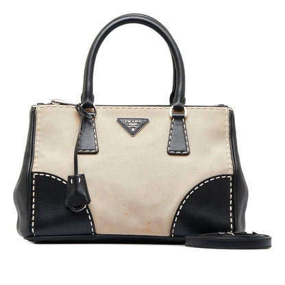 Prada Small City Calf Hand Stitched Galleria Double Zip Satchel