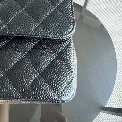 *Un* Medium Double Flap 25CM Quilted Grained Calfskin Black Silver Hardware Series 23