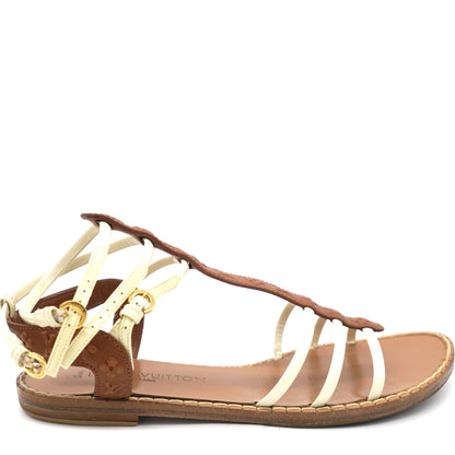 Louis-vuitton White and Brown Leather Key West Sandals 38