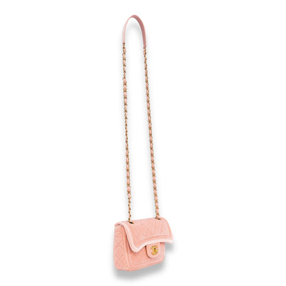 Seasonal CC Mini Pink Shoulder Bag in Velvet, Gold hardware