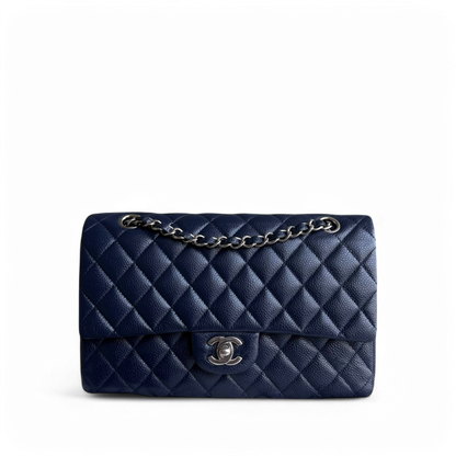 Chanel Classic Flap Medium - Caviar 25CM Quilted Dark Blue Silver Hardware Series 19