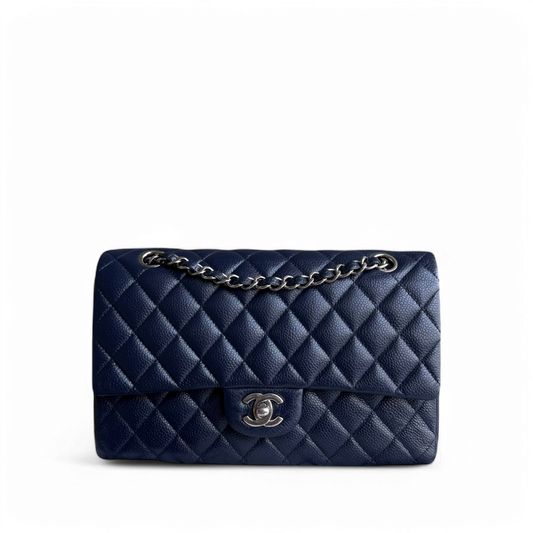 Chanel Classic Flap Medium - Caviar 25CM Quilted Dark Blue Silver Hardware Series 19