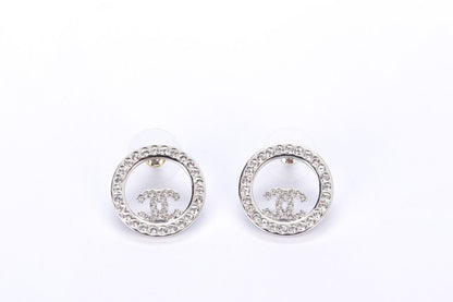 Chanel Earrings Metal & Diamantes Silver & Crystal, with Box