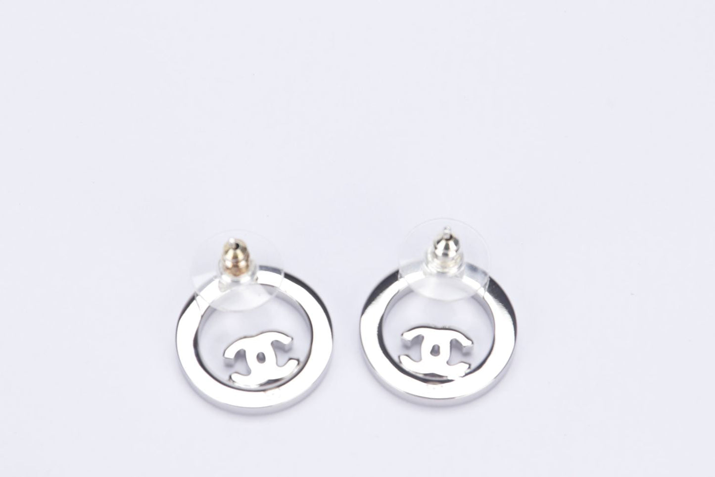 Chanel Earrings Metal & Diamantes Silver & Crystal, with Box