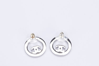 Chanel Earrings Metal & Diamantes Silver & Crystal, with Box