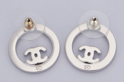 Chanel Earrings Metal & Diamantes Silver & Crystal, with Box