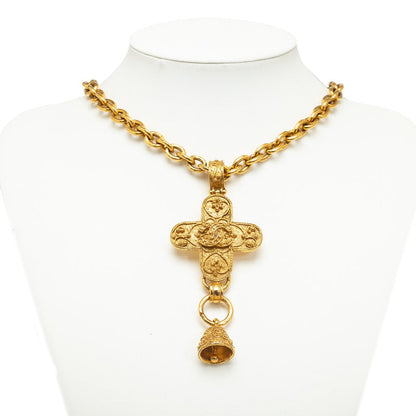 Chanel CC Cross Bell Chain Necklace Metal Necklace in Good condition