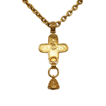 Chanel CC Cross Bell Chain Necklace Metal Necklace in Good condition