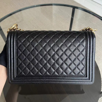 Caviar Boy New Medium 28CM Quilted Grained Calfskin Black Golden Hardware Series 20