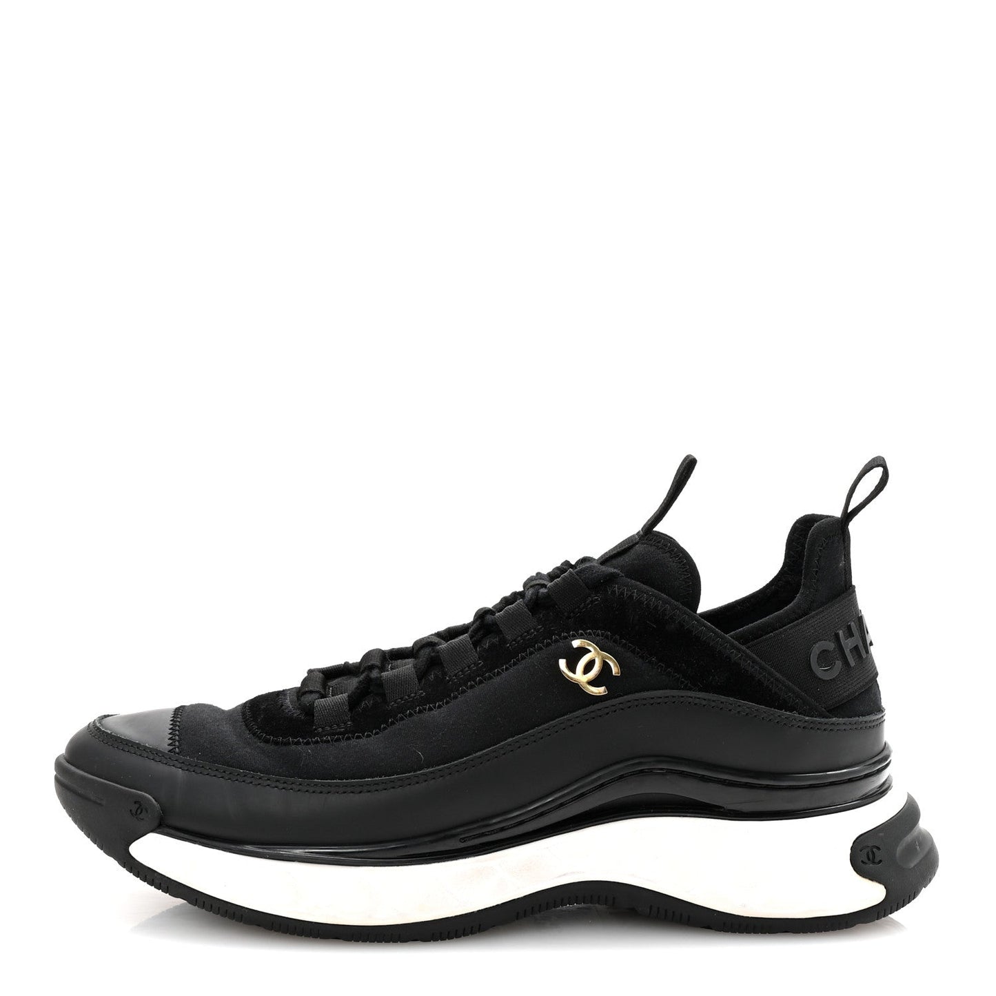 Velvet Calfskin Mixed Fibers CC Sneakers 38.5 Black