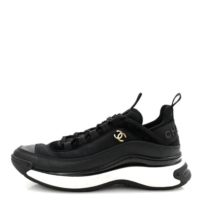 Velvet Calfskin Mixed Fibers CC Sneakers 38.5 Black