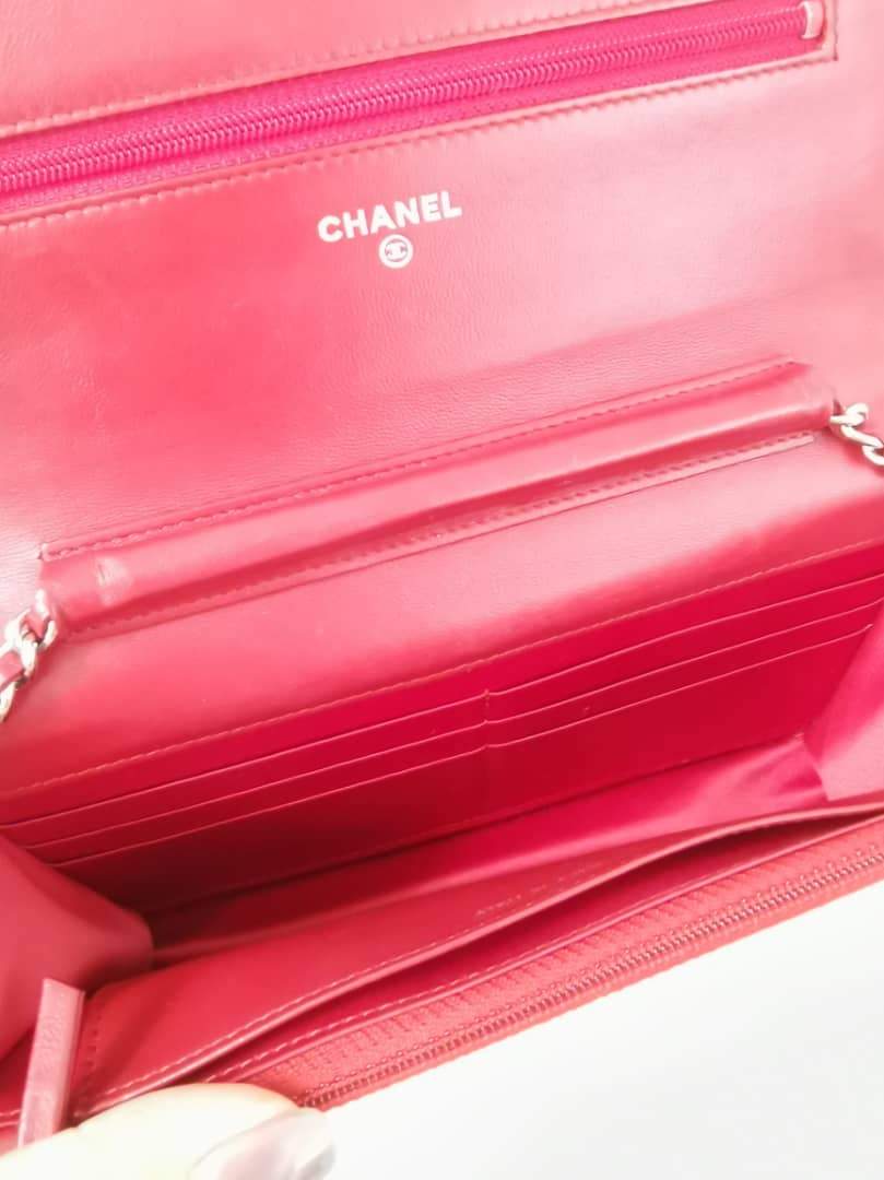 Camellia Embossed WOC Clutch Chain Bag in Red Lambskin with SHW