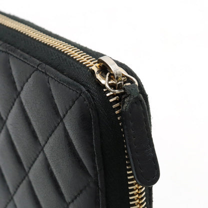 CHANEL MATRACE COCOMARK ROUNDFASNER Long Wallet Leather Black Black Gold  A50097