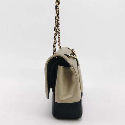 Chanel Classic Flap Gold and Black Calfskin Leather Gold-tone Hardware Shoulder Bag