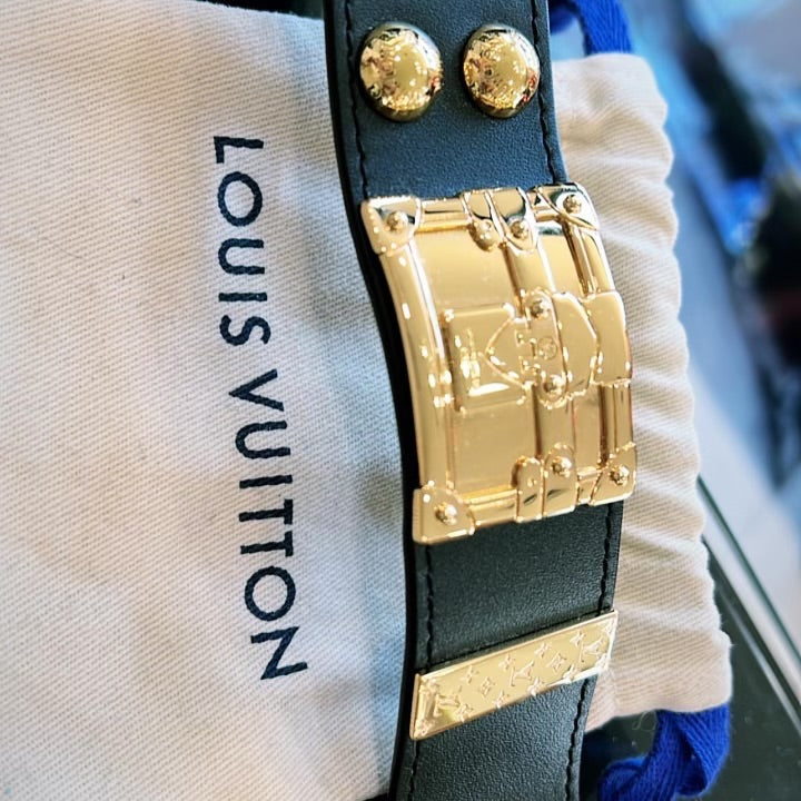 Louis Vuitton Leather Gold Trunk Cuff Bracelet
