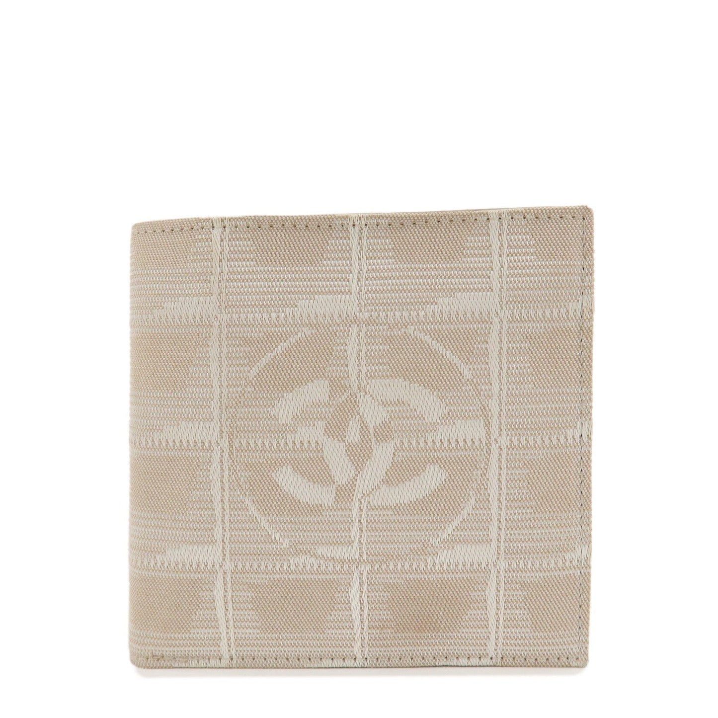 CHANEL New Travel Line Nylon Jacquard Bi-hold Compact Wallet Beige