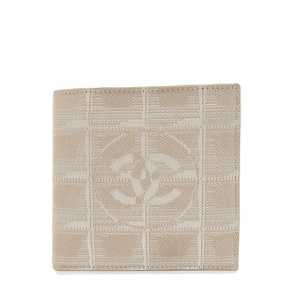CHANEL New Travel Line Nylon Jacquard Bi-hold Compact Wallet Beige