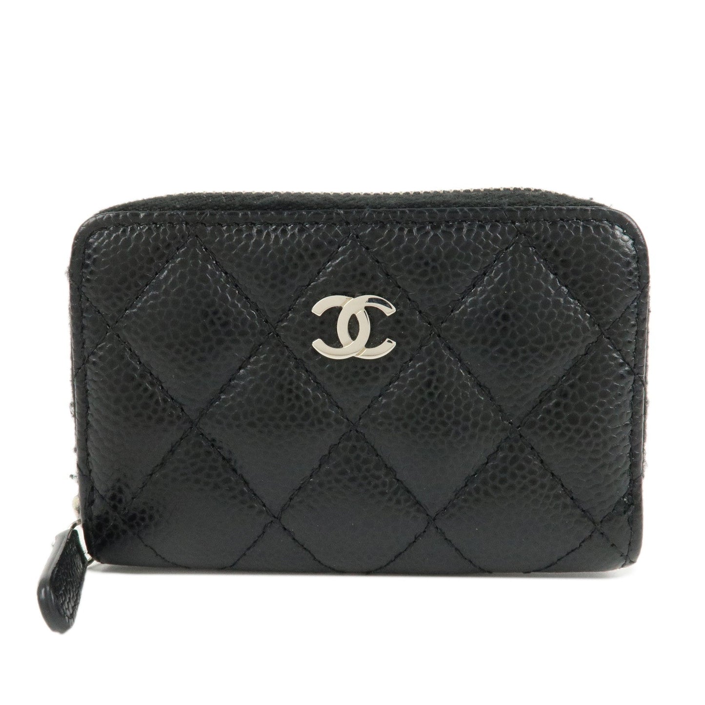 CHANEL Matelasse Caviar Skin Around Zipper Coin Case Black AP0216