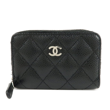 CHANEL Matelasse Caviar Skin Around Zipper Coin Case Black AP0216