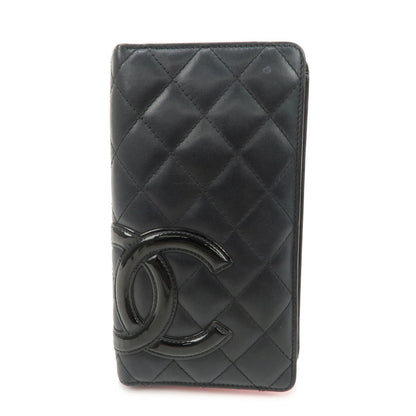 CHANEL Cambon Line Patent Leather Bi-fold Wallet Black A26717
