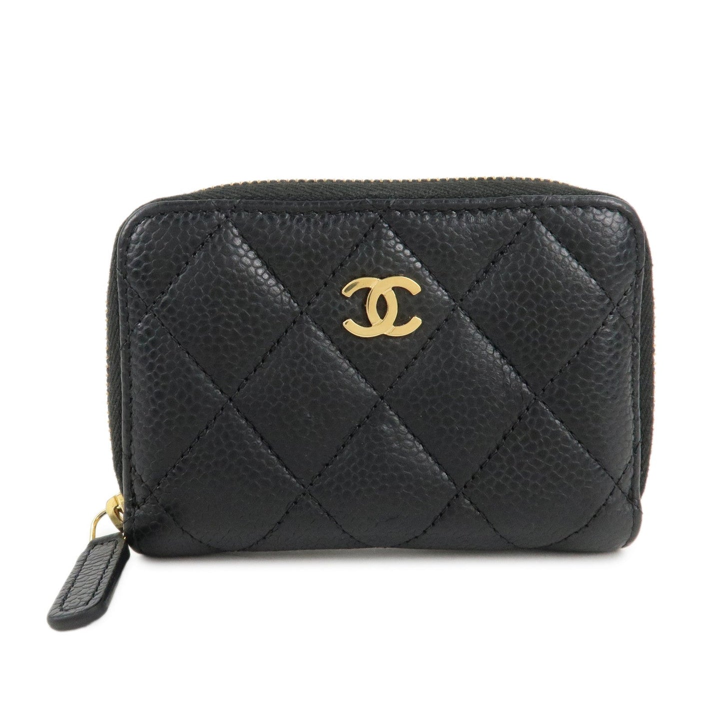 CHANEL Matelasse Caviar Skin Zipper Around Coin Case Black AP0216