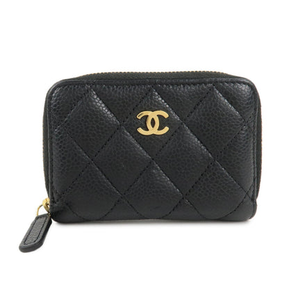 CHANEL Matelasse Caviar Skin Zipper Around Coin Case Black AP0216