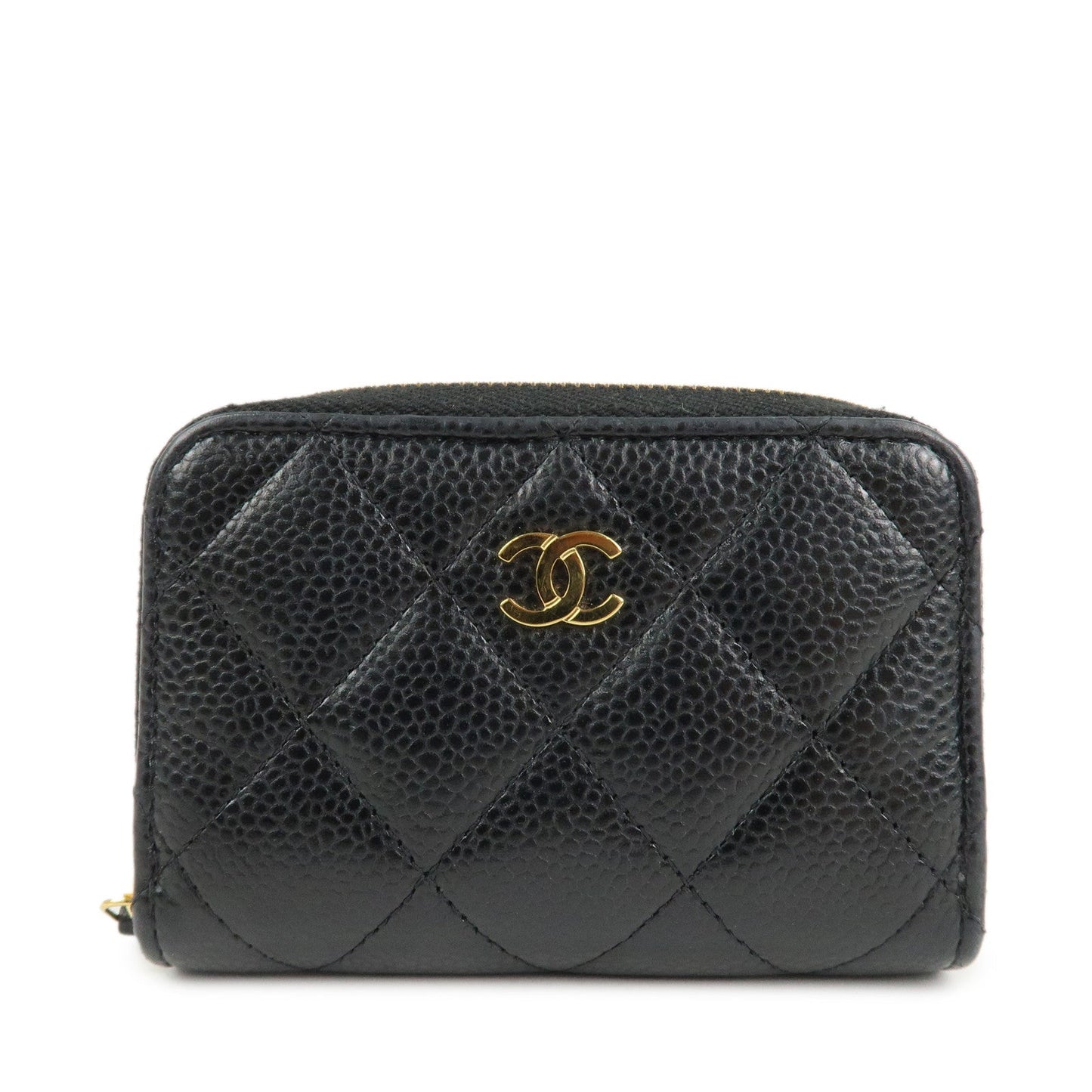 CHANEL Matelasse Caviar Skin Round Zip Coin Case Black AP0216