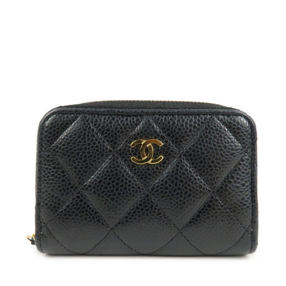 CHANEL Matelasse Caviar Skin Round Zip Coin Case Black AP0216