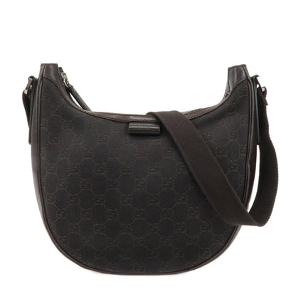 GUCCI GG Denim Leather Shoulder Bag Crossbody Dark Brownk
