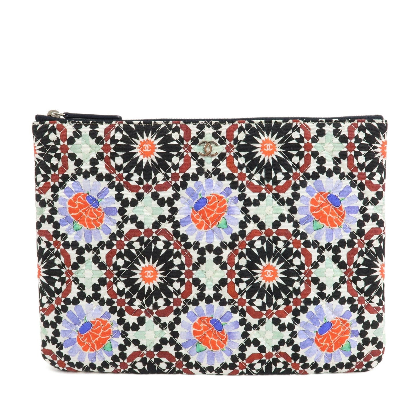 CHANEL COCO Mark Canvas Quilting Flower Print Clutch Bag A82074