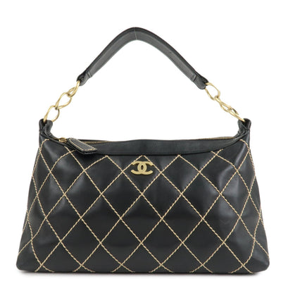 CHANEL Wild Stitch Lamb Skin Shoulder Bag Hand Bag Black A20663