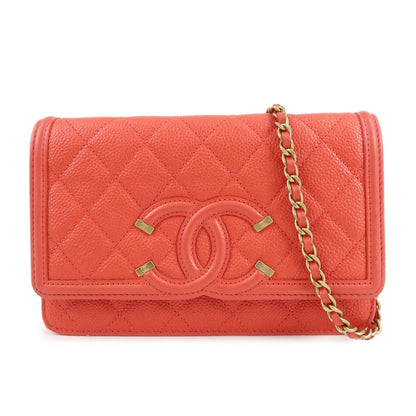 CHANEL CC Filigree Matelasse Caviar Skin Chain Shoulder Bag A84451